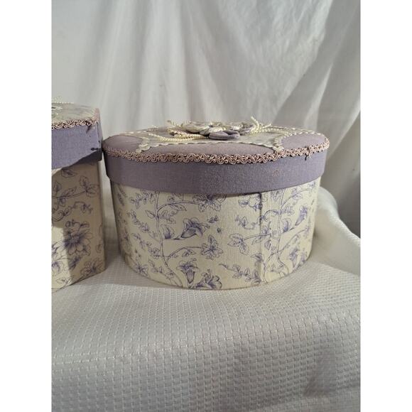 VTG Quilted Gift Box Set Sewing Trinket Box Quilted Floral Cream and Purple - Picture 5 of 12